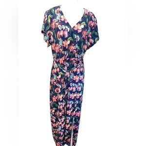 Brooke Shields Women's Dress Size 1X Multi Color Maxi Short Sleeve Belted